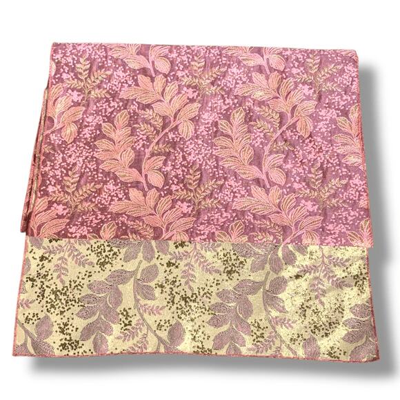 The Little Tichel Lady Reversible Pink Green Metallic Floral Brocade Shawl Scarf - Picture 10 of 10